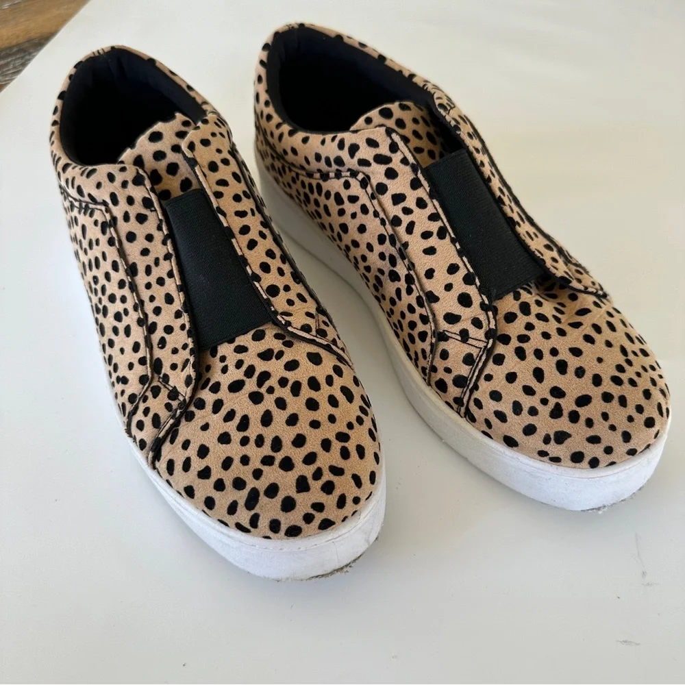 Qupid Tan and Black Spotted Slip-On Sneakers Size 8.5